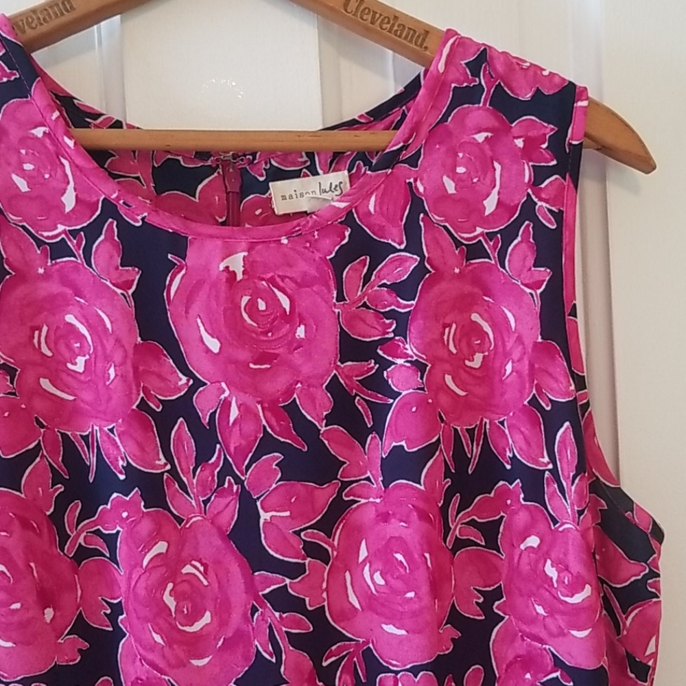 Maison Jules flirty floral navy magenta dress L